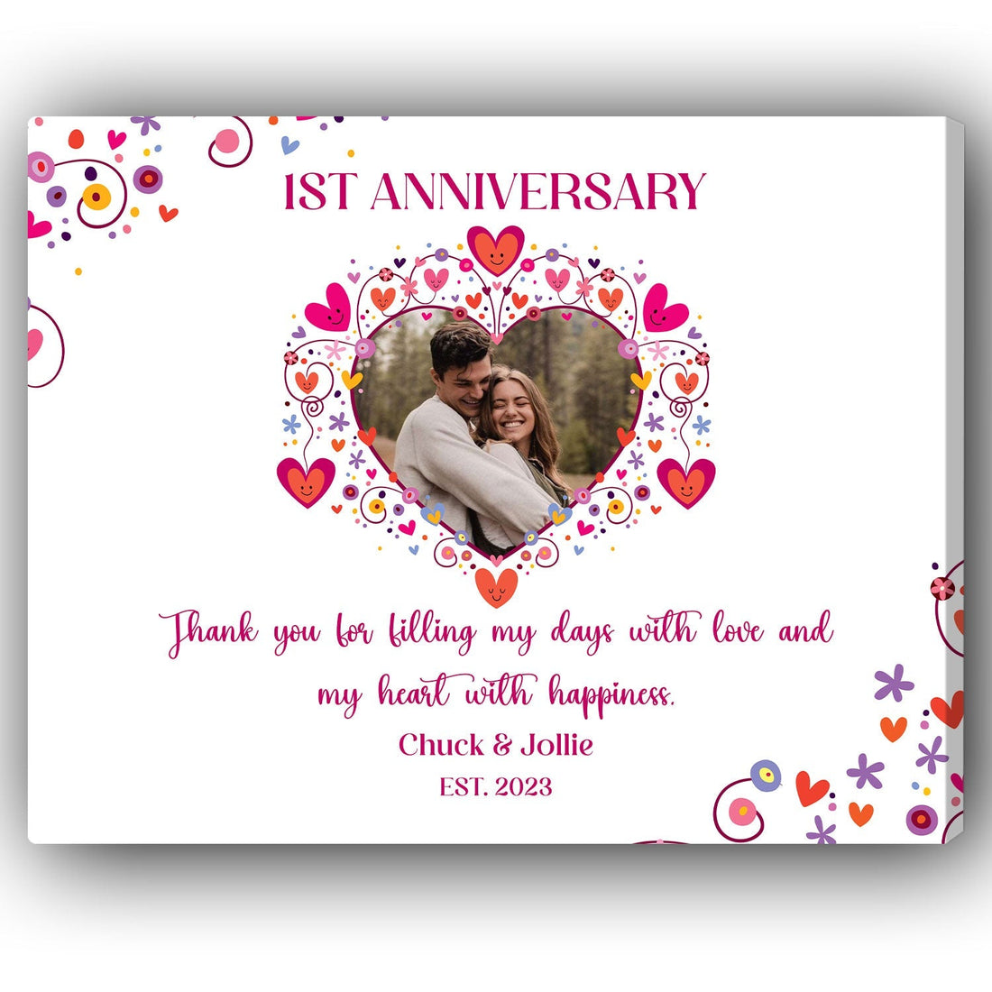 1st Anniversary - Personalized 1 Year Anniversary gift For Husband or Wife - Custom Canvas Print - Elizabeth Fashions