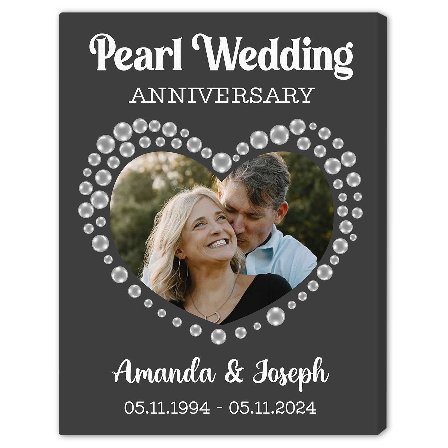 Pearl Wedding Anniversary - Personalized 30 Year Anniversary gift For Husband or Wife - Custom Canvas Print - Elizabeth Fashions