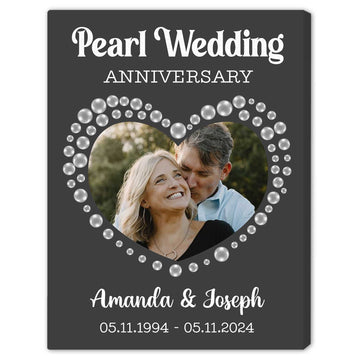 Pearl Wedding Anniversary - Personalized 30 Year Anniversary gift For Husband or Wife - Custom Canvas Print - Elizabeth Fashions