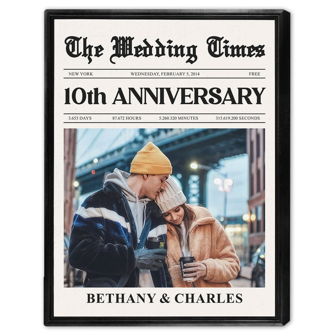 The Wedding Times - Personalized 10 Year Anniversary gift For Husband or Wife - Custom Canvas Print - Elizabeth Fashions