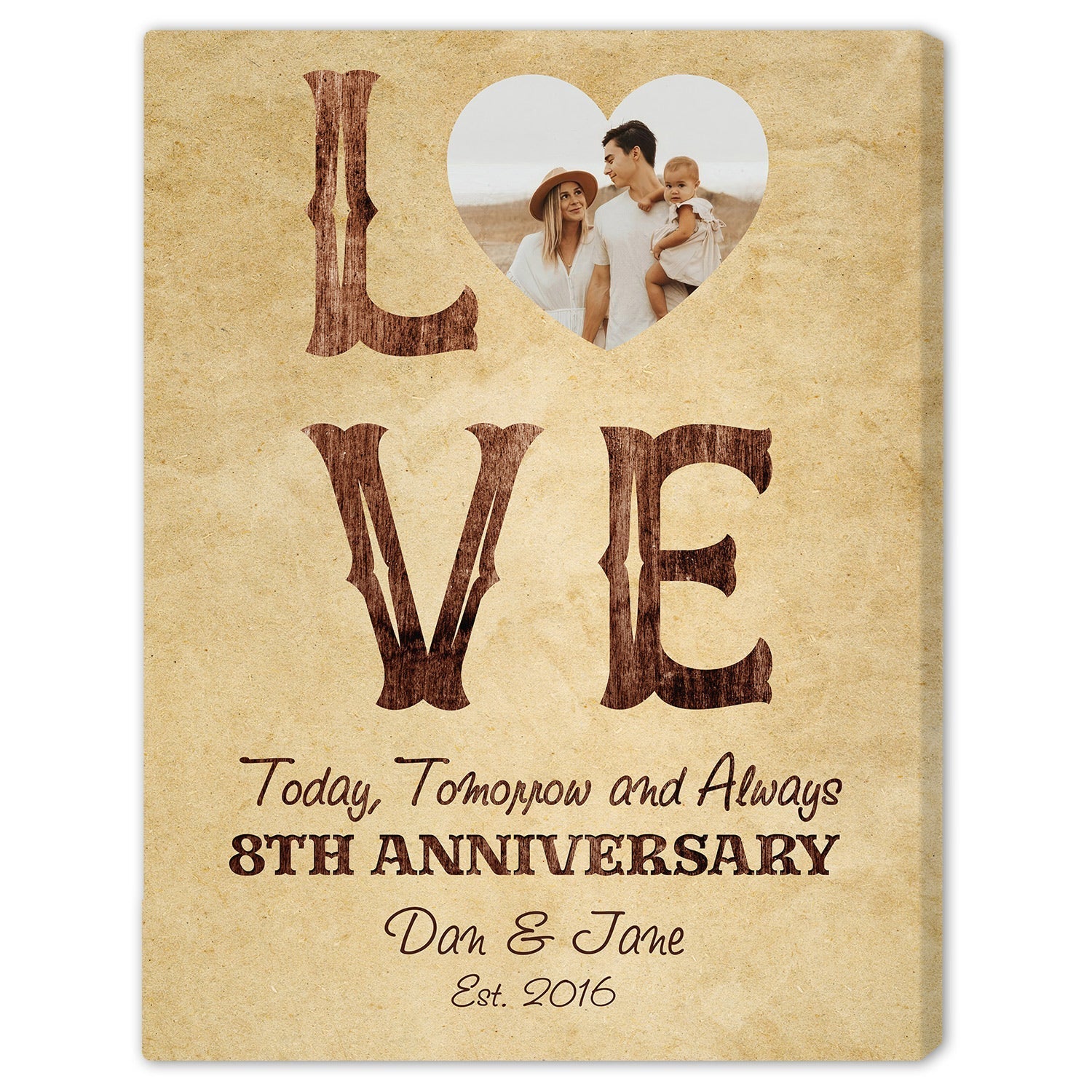 LOVE - Personalized 8 Year Anniversary gift For Husband or Wife - Custom Canvas Print - Elizabeth Fashions