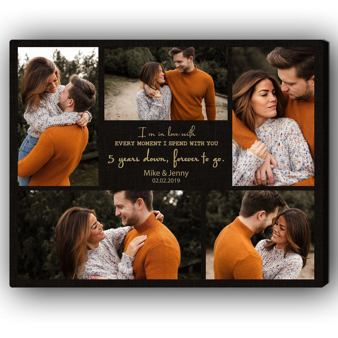 5 Years Down Forever To Go - Personalized 5 Year Anniversary gift For Husband or Wife - Custom Canvas Print - Elizabeth Fashions