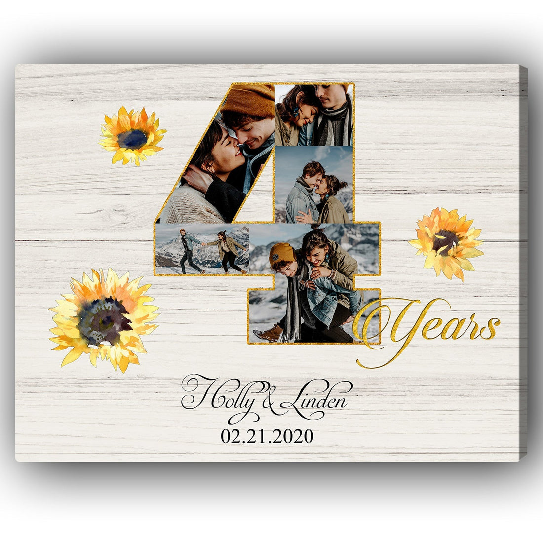 4 Years - Personalized 4 Year Anniversary gift For Husband or Wife - Custom Canvas Print - Elizabeth Fashions
