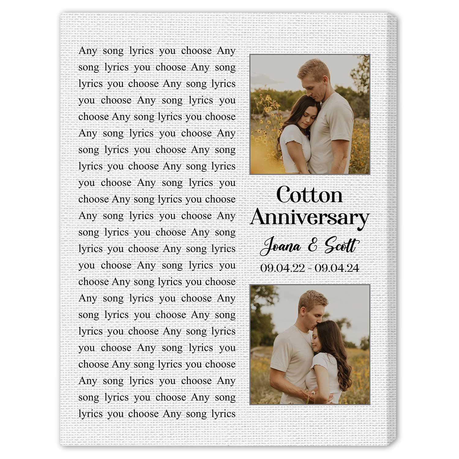 Cotton Anniversary - Personalized 2 Year Anniversary gift For Husband or Wife - Custom Canvas Print - Elizabeth Fashions
