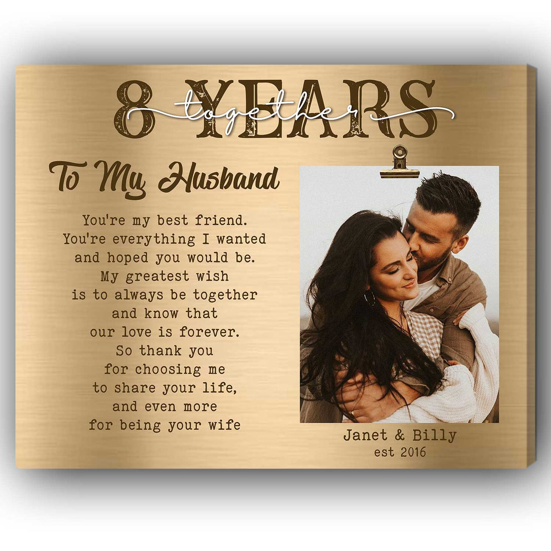 8 Years - Personalized 8 Year Anniversary gift For Husband or Wife - Custom Canvas Print - Elizabeth Fashions