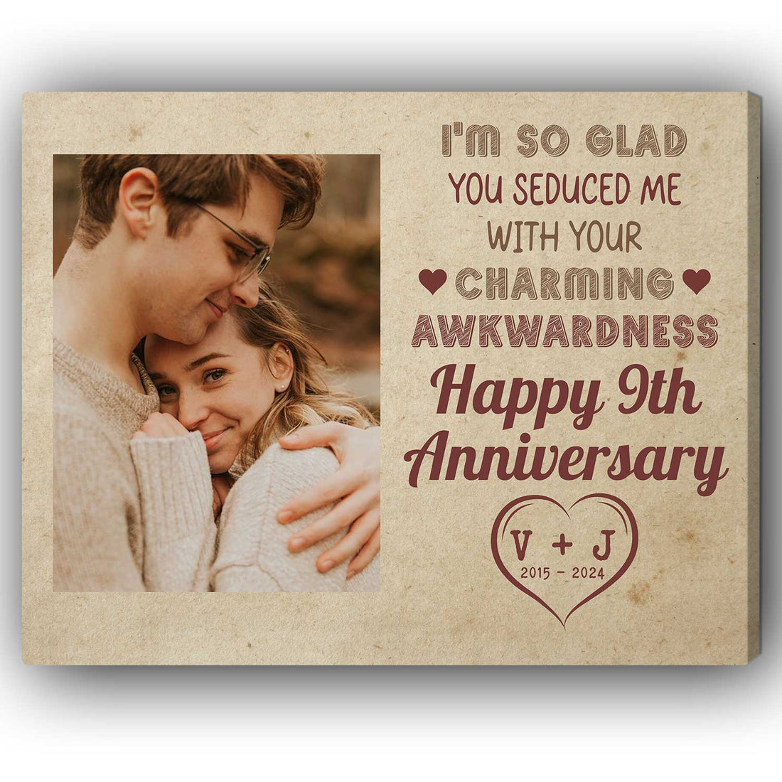You Seduced Me With Your Charming Awkwardness - Personalized 9 Year Anniversary gift For Husband or Wife - Custom Canvas Print - Elizabeth Fashions