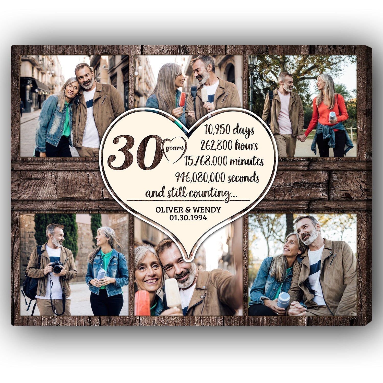 30 Years - Personalized 30 Year Anniversary gift For Husband or Wife - Custom Canvas Print - Elizabeth Fashions