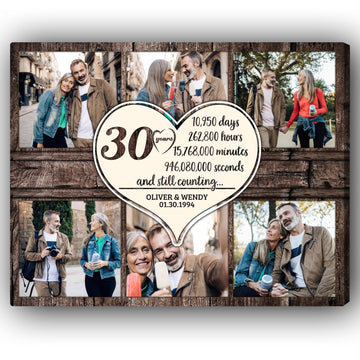 30 Years - Personalized 30 Year Anniversary gift For Husband or Wife - Custom Canvas Print - Elizabeth Fashions