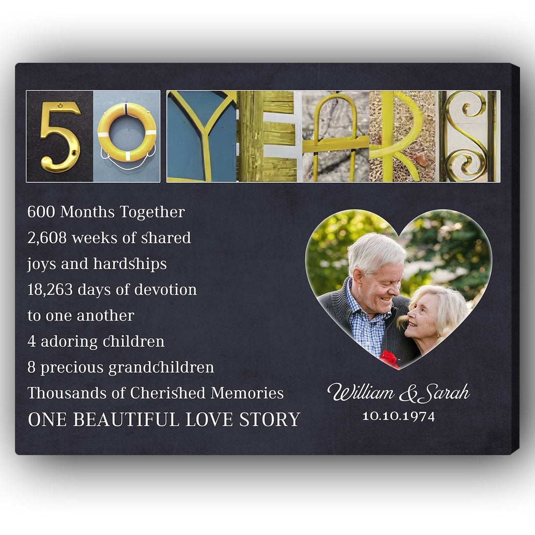 50 Years - Personalized 50 Year Anniversary gift For Parents - Custom Canvas Print - Elizabeth Fashions