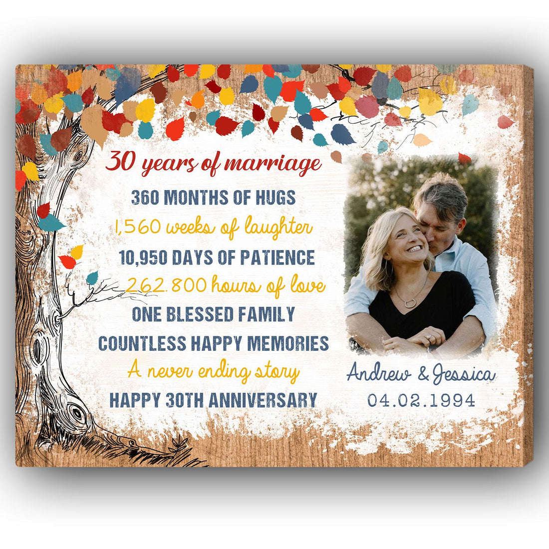 30 Years Of Marriage - Personalized 30 Year Anniversary gift For Husband or Wife - Custom Canvas Print - Elizabeth Fashions