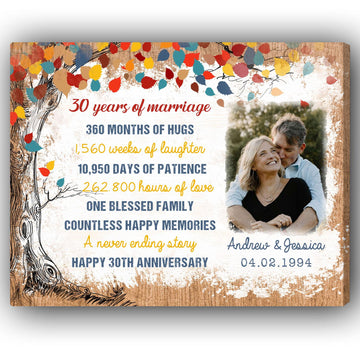 30 Years Of Marriage - Personalized 30 Year Anniversary gift For Husband or Wife - Custom Canvas Print - Elizabeth Fashions