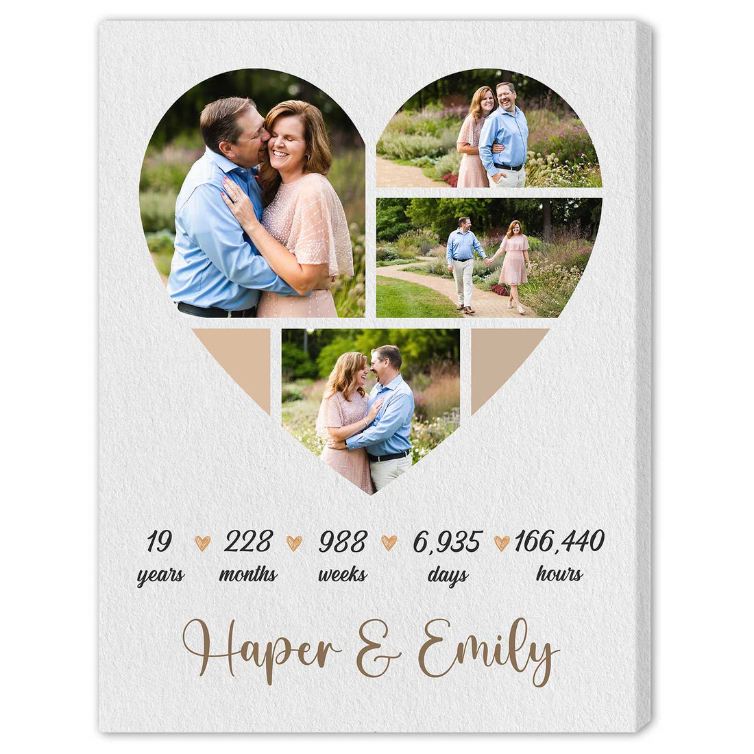 19 Years - Personalized 19 Year Anniversary gift For Husband or Wife - Custom Canvas Print - Elizabeth Fashions