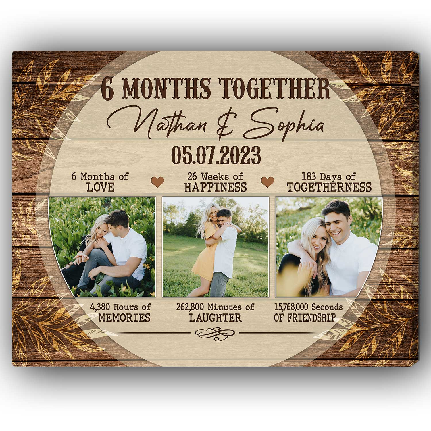 6 Months Together - Personalized 6 Month Anniversary gift For Him or Her - Custom Canvas Print - Elizabeth Fashions
