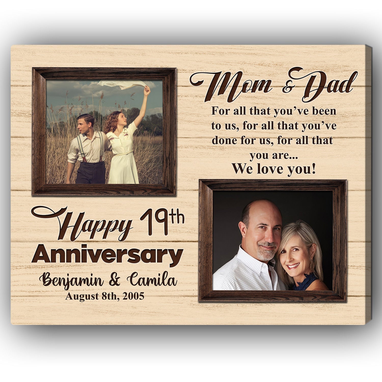 Happy 19th Anniversary - Personalized 19 Year Anniversary gift For Parents - Custom Canvas Print - Elizabeth Fashions