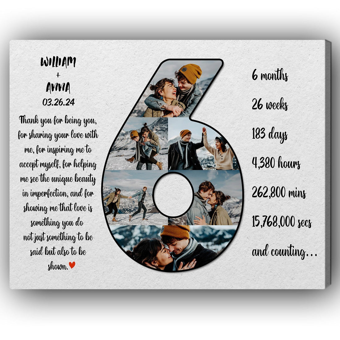 Thank You For Being You - Personalized 6 Month Anniversary gift For Husband or Wife - Custom Canvas Print - Elizabeth Fashions