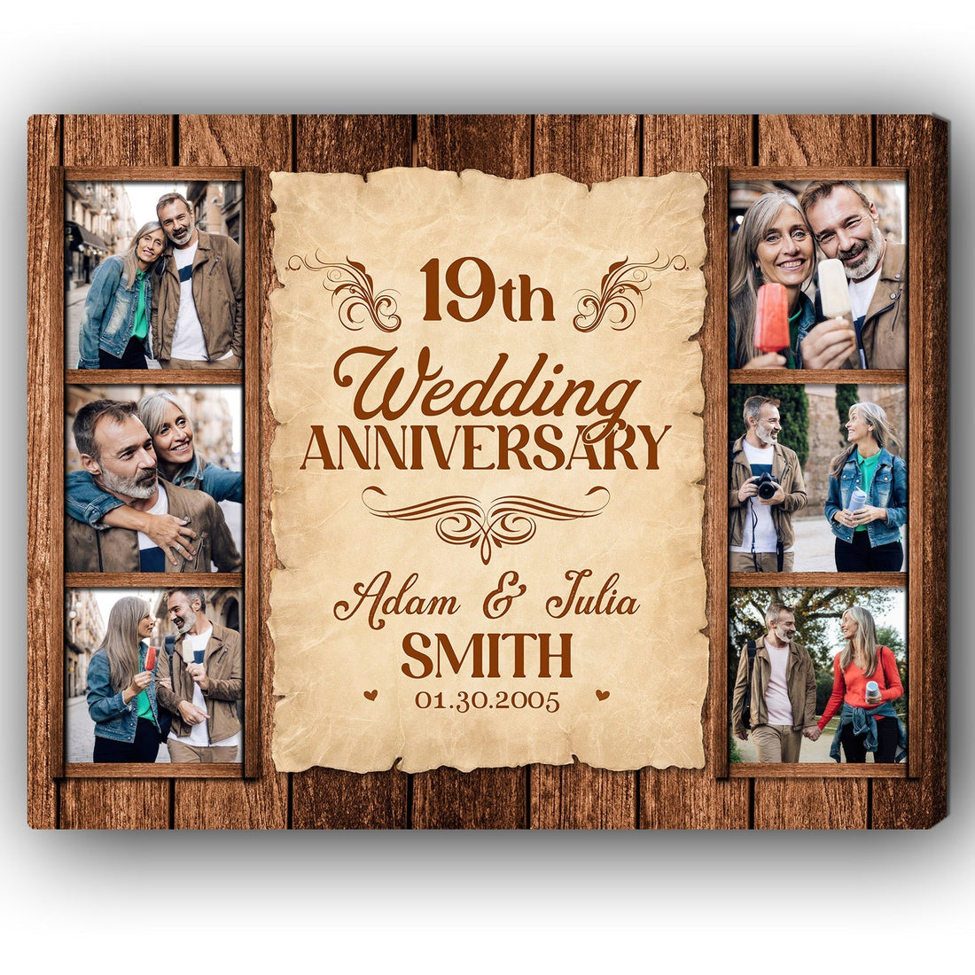 19th Wedding Anniversary - Personalized 19 Year Anniversary gift For Husband or Wife - Custom Canvas Print - Elizabeth Fashions