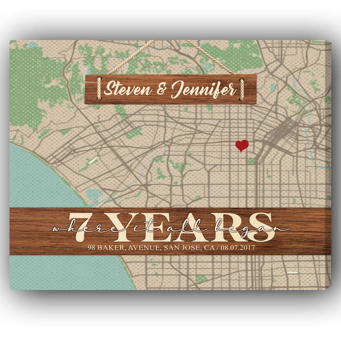 Where It All Began - Personalized 7 Year Anniversary gift For Husband or Wife - Custom Canvas Print - Elizabeth Fashions