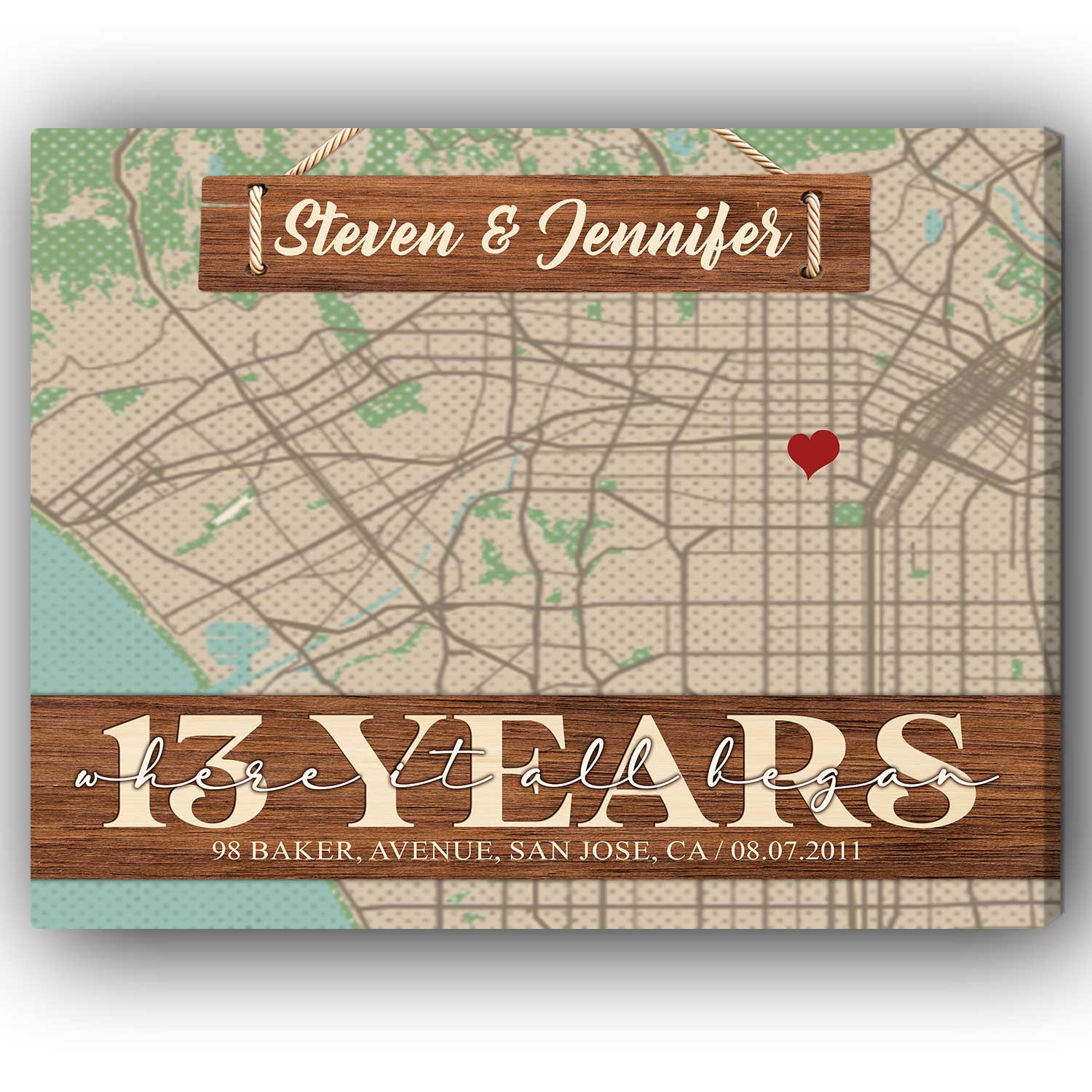 Where It All Began - Personalized 13 Year Anniversary gift For Husband or Wife - Custom Canvas Print - Elizabeth Fashions