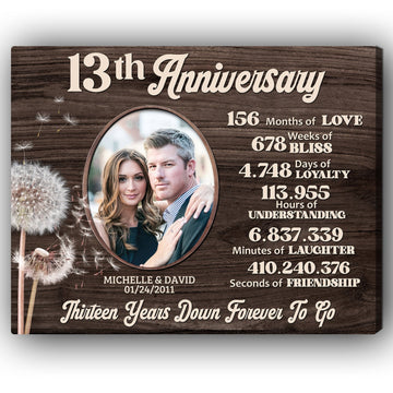 13th Anniversary - Personalized 13 Year Anniversary gift For Husband or Wife - Custom Canvas Print - Elizabeth Fashions