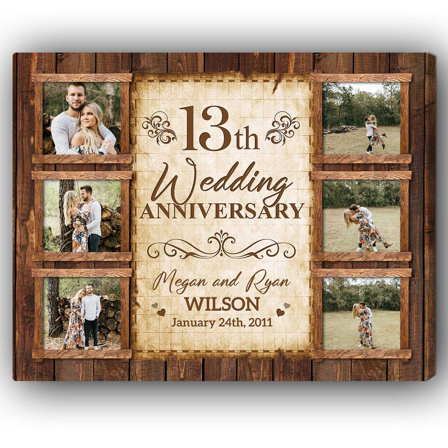 13th Wedding Anniversary - Personalized 13 Year Anniversary gift For Husband or Wife - Custom Canvas Print - Elizabeth Fashions