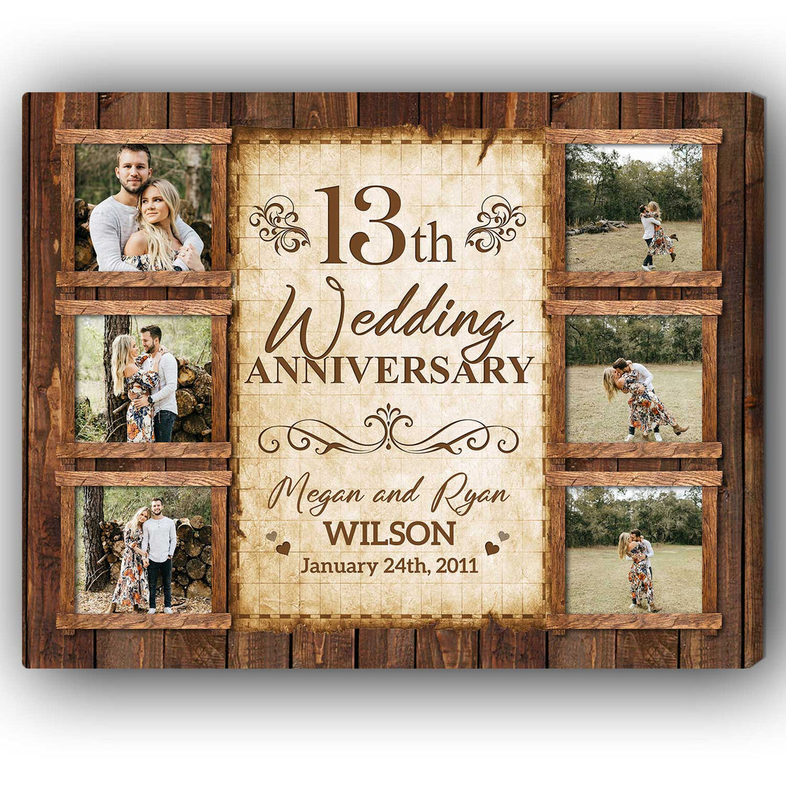 13th Wedding Anniversary - Personalized 13 Year Anniversary gift For Husband or Wife - Custom Canvas Print - Elizabeth Fashions