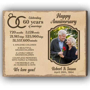 Celebrating 60 Years Of Marriage - Personalized 60 Year Anniversary gift For Parents - Custom Canvas Print - Elizabeth Fashions