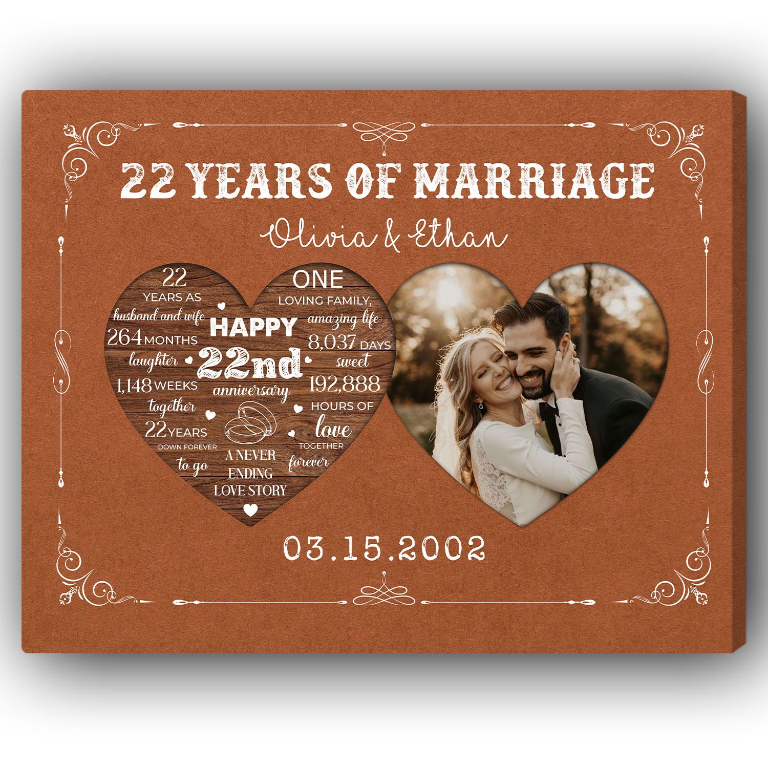 22 Years Of Marriage - Personalized 22 Year Anniversary gift For Husband or Wife - Custom Canvas Print - Elizabeth Fashions