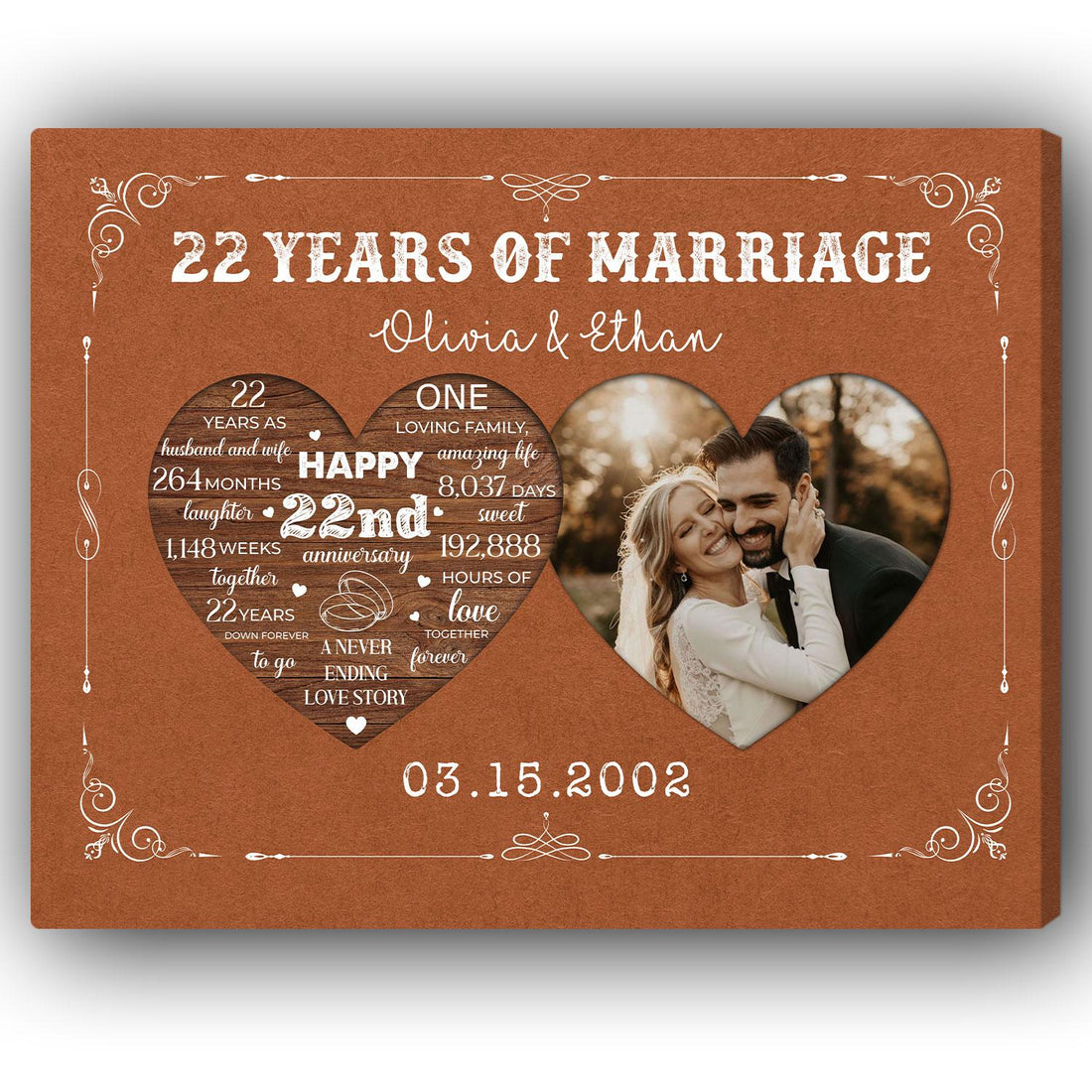 22 Years Of Marriage - Personalized 22 Year Anniversary gift For Husband or Wife - Custom Canvas Print - Elizabeth Fashions