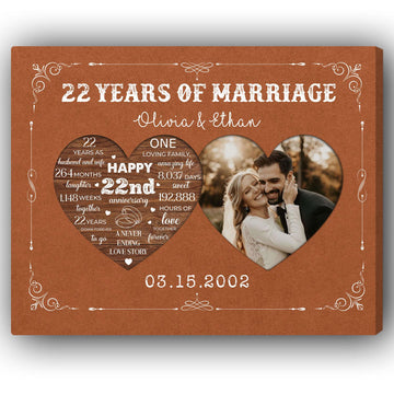 22 Years Of Marriage - Personalized 22 Year Anniversary gift For Husband or Wife - Custom Canvas Print - Elizabeth Fashions