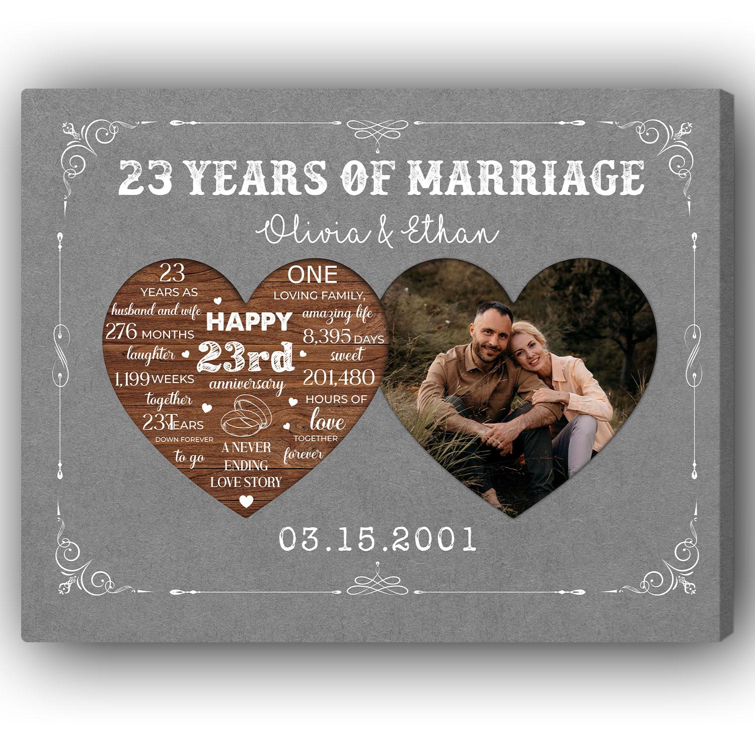 23 Years Of Marriage - Personalized 23 Year Anniversary gift For Husband or Wife - Custom Canvas Print - Elizabeth Fashions