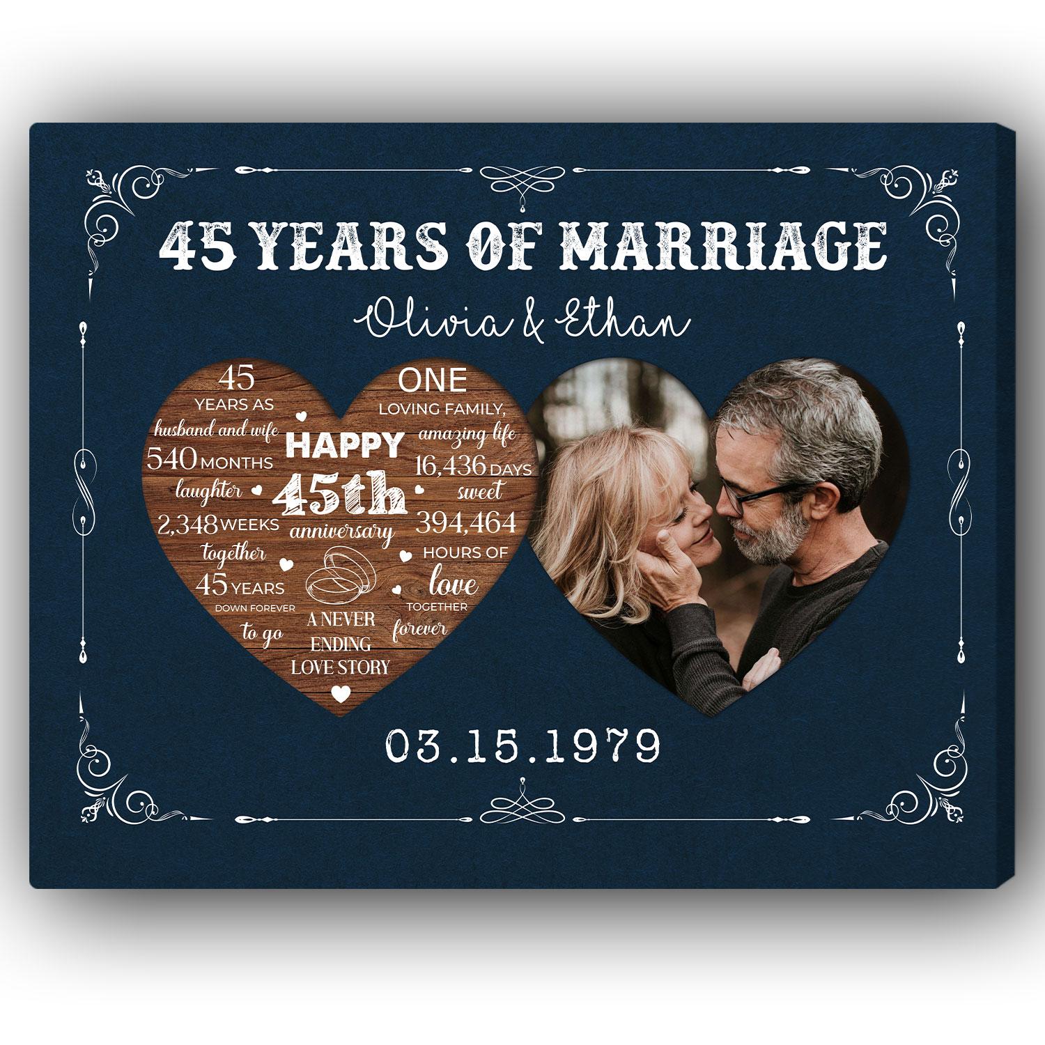 45 Years Of Marriage - Personalized 45 Year Anniversary gift For Husband or Wife - Custom Canvas Print - Elizabeth Fashions