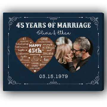 45 Years Of Marriage - Personalized 45 Year Anniversary gift For Husband or Wife - Custom Canvas Print - Elizabeth Fashions