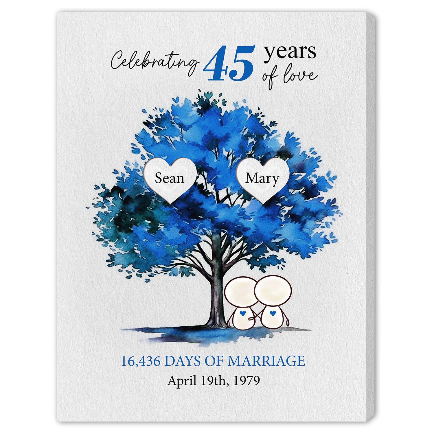 Celebrating 45 Years Of Love - Personalized 45 Year Anniversary gift For Parents, Husband or Wife - Custom Canvas Print - Elizabeth Fashions