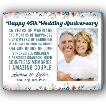 Happy 45th Wedding Anniversary - Personalized 45 Year Anniversary gift For Parents, Husband or Wife - Custom Canvas Print - Elizabeth Fashions