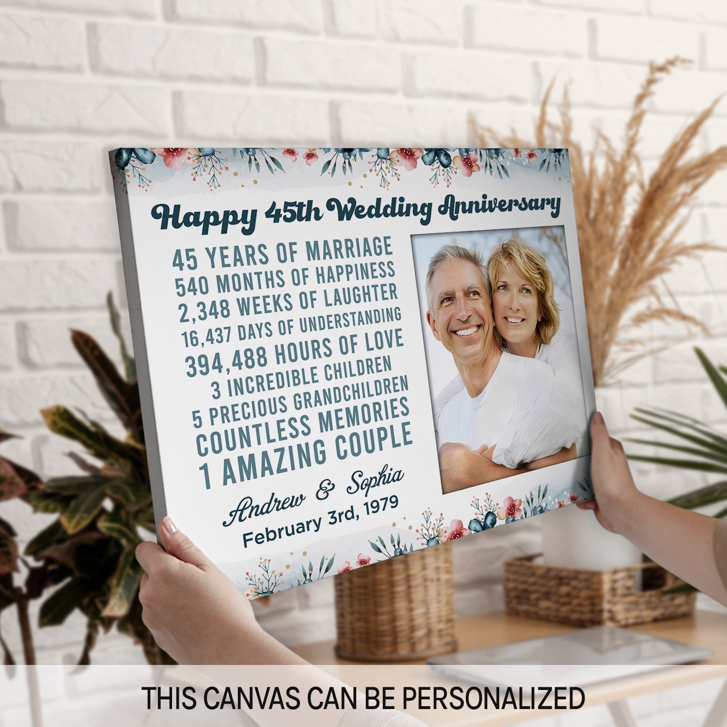 Happy 45th Wedding Anniversary - Personalized 45 Year Anniversary gift For Parents, Husband or Wife - Custom Canvas Print - Elizabeth Fashions