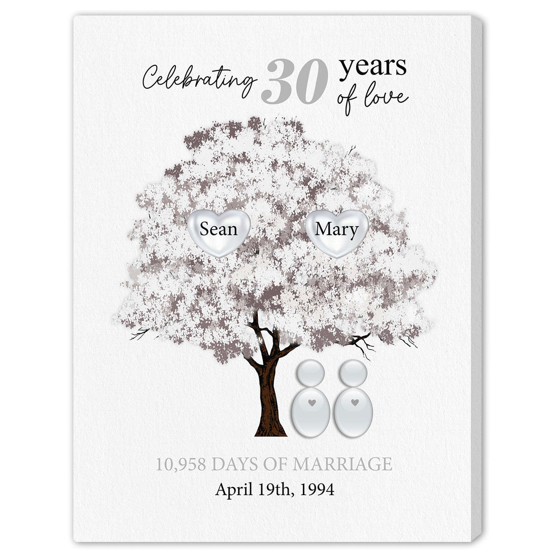 Celebrating 30 Years Of Love - Personalized 30 Year Anniversary gift For Parents - Custom Canvas Print - Elizabeth Fashions