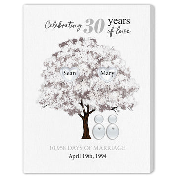 Celebrating 30 Years Of Love - Personalized 30 Year Anniversary gift For Parents - Custom Canvas Print - Elizabeth Fashions