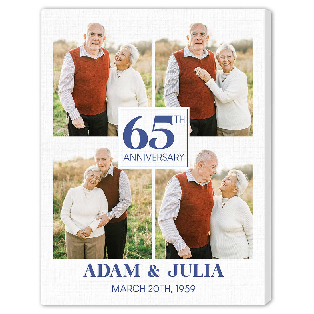 65th Anniversary - Personalized 65 Year Anniversary gift For Parents - Custom Canvas Print - Elizabeth Fashions
