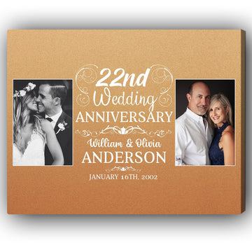 22nd Wedding Anniversary - Personalized 22 Year Anniversary gift For Parents, Husband or Wife - Custom Canvas Print - Elizabeth Fashions