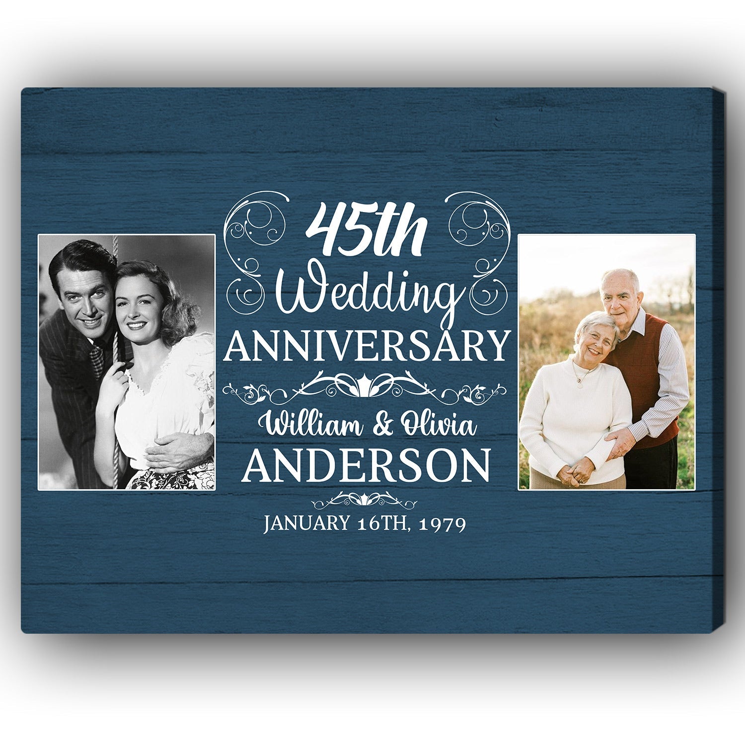 45th Wedding Anniversary - Personalized 45 Year Anniversary gift For Parents, Husband or Wife - Custom Canvas Print - Elizabeth Fashions