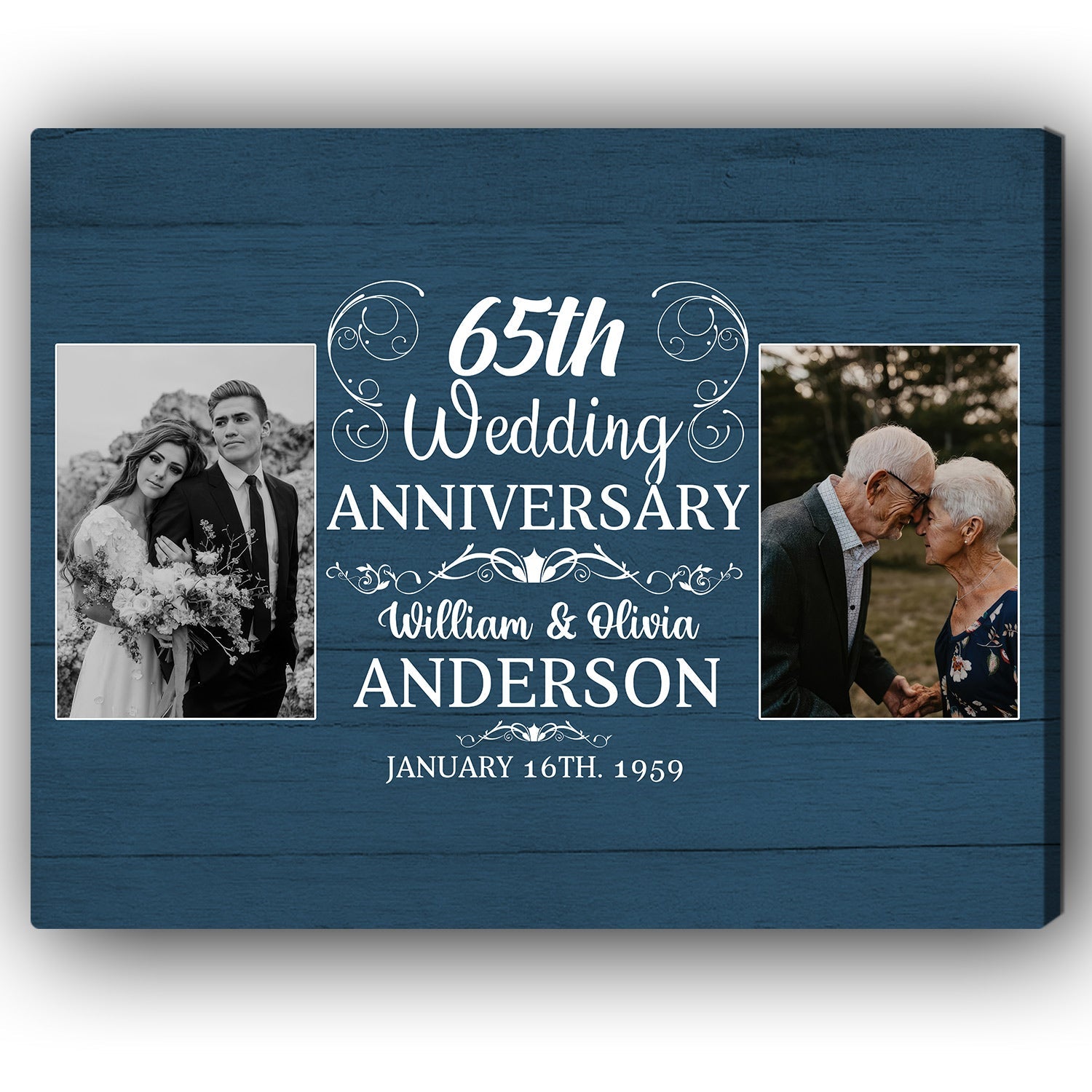 65th Wedding Anniversary - Personalized 65 Year Anniversary gift For Parents, Husband or Wife - Custom Canvas Print - Elizabeth Fashions