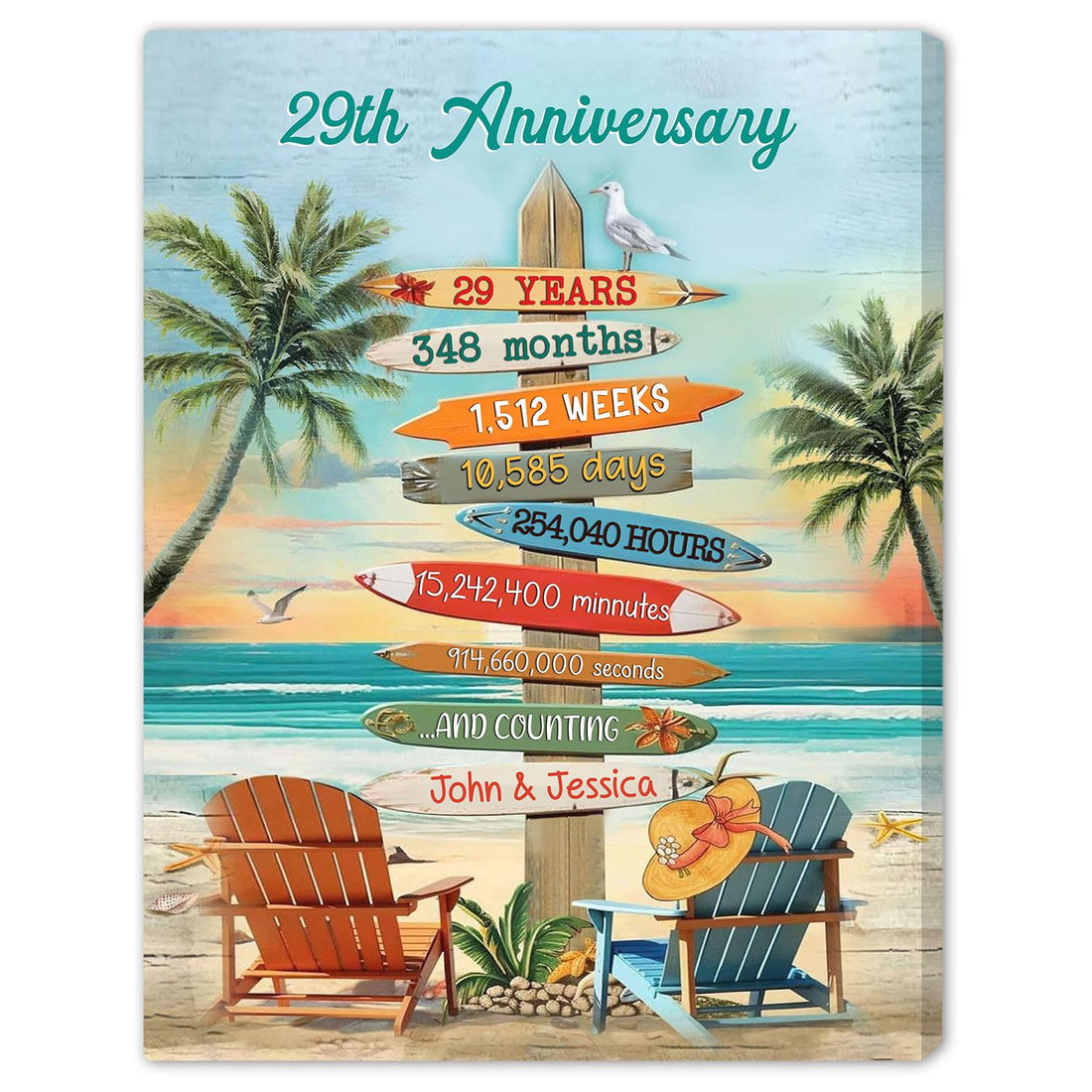 29 Years - Personalized 29 Year Anniversary gift For Parents, Husband or Wife - Custom Canvas Print - Elizabeth Fashions