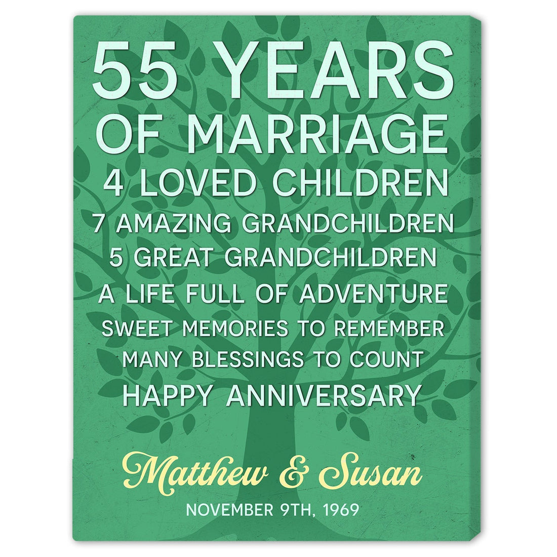 55 Years Of Marriage - Personalized 55 Year Anniversary gift For Parents - Custom Canvas Print - Elizabeth Fashions