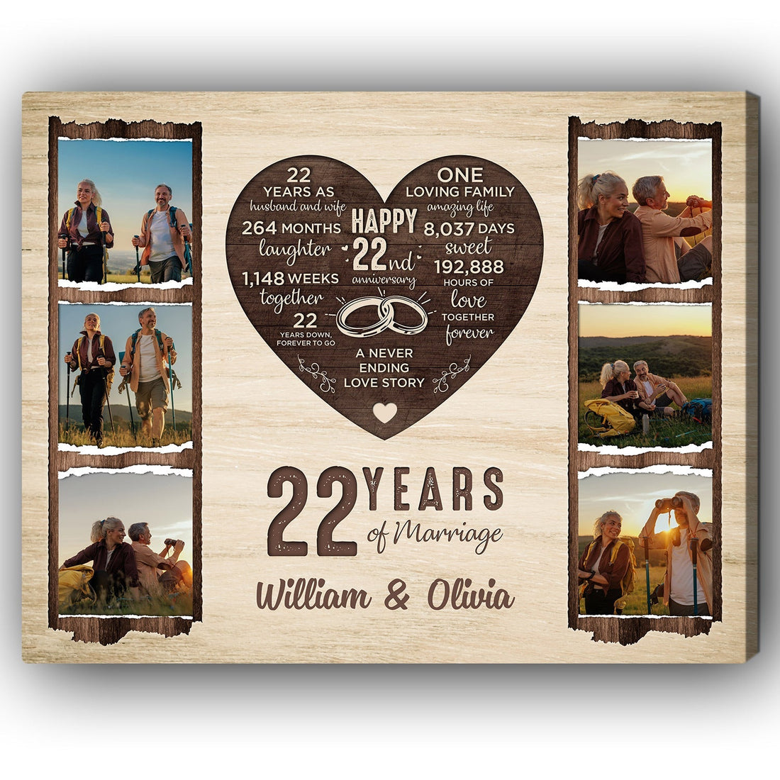 22 Years Of Marriage - Personalized 22 Year Anniversary gift For Parents - Custom Canvas Print - Elizabeth Fashions