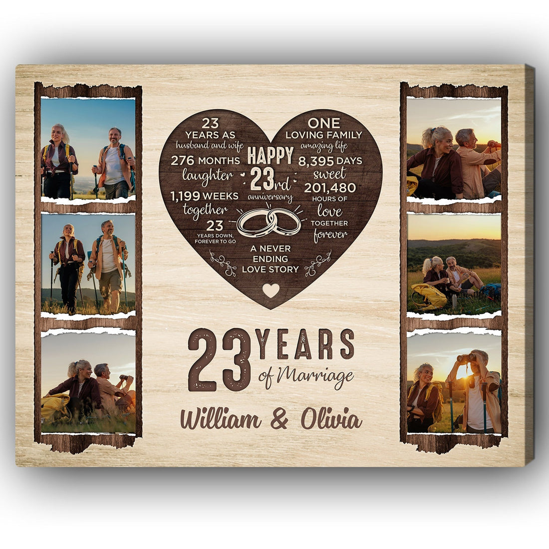23 Years Of Marriage - Personalized 23 Year Anniversary gift For Parents - Custom Canvas Print - Elizabeth Fashions
