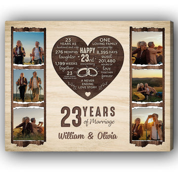 23 Years Of Marriage - Personalized 23 Year Anniversary gift For Parents - Custom Canvas Print - Elizabeth Fashions