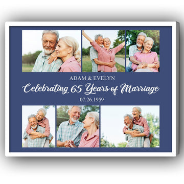 Celebrating 65 Years Of Marriage - Personalized 65 Year Anniversary gift For Parents - Custom Canvas Print - Elizabeth Fashions