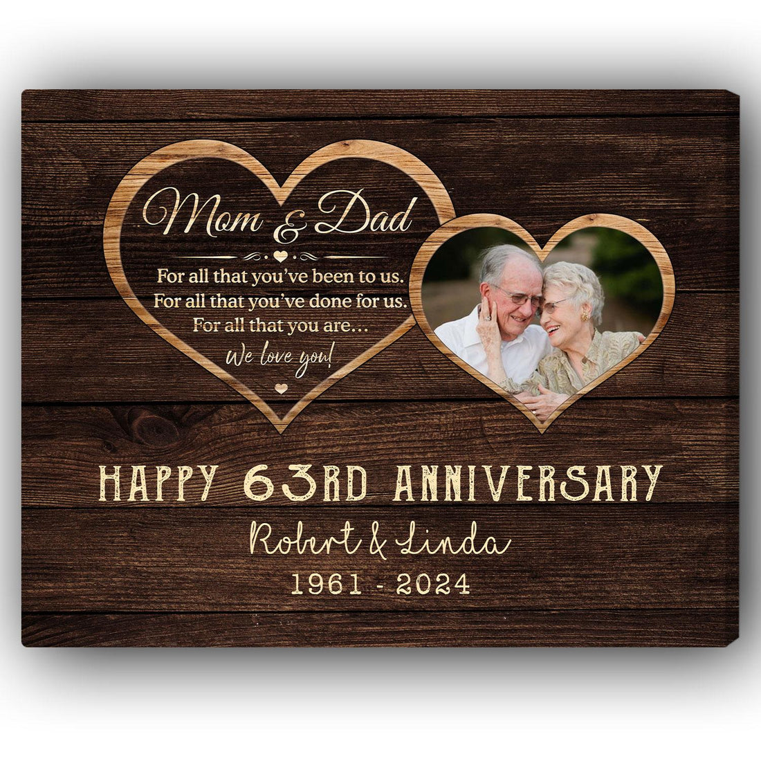Happy 63rd Anniversary - Personalized 63 Year Anniversary gift For Parents - Custom Canvas Print - Elizabeth Fashions