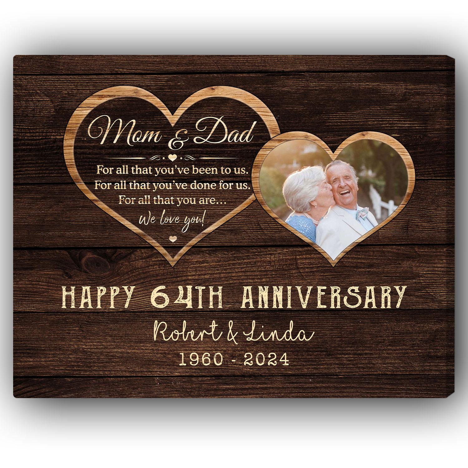 Happy 64th Anniversary - Personalized 64 Year Anniversary gift For Parents - Custom Canvas Print - Elizabeth Fashions