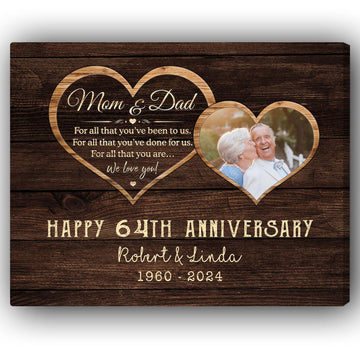 Happy 64th Anniversary - Personalized 64 Year Anniversary gift For Parents - Custom Canvas Print - Elizabeth Fashions